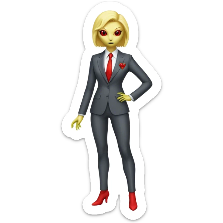 a blonde reptilian alien woman,  red crest as, men in black, full body, full figure sticker