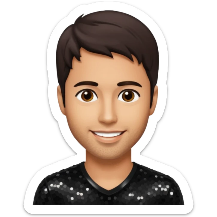 Enrique Iglesias with dark brown hair, black sequin outfit sticker