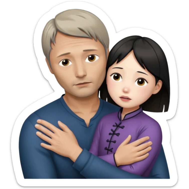 mads mikkelsen holds asian girl by the neck sticker