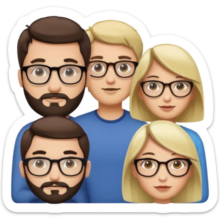 Four people including a man with hair and glasses, a man with a beard and no glasses, a woman with long brown hair and no glasses and a woman with a blonde bob and no glasses sticker