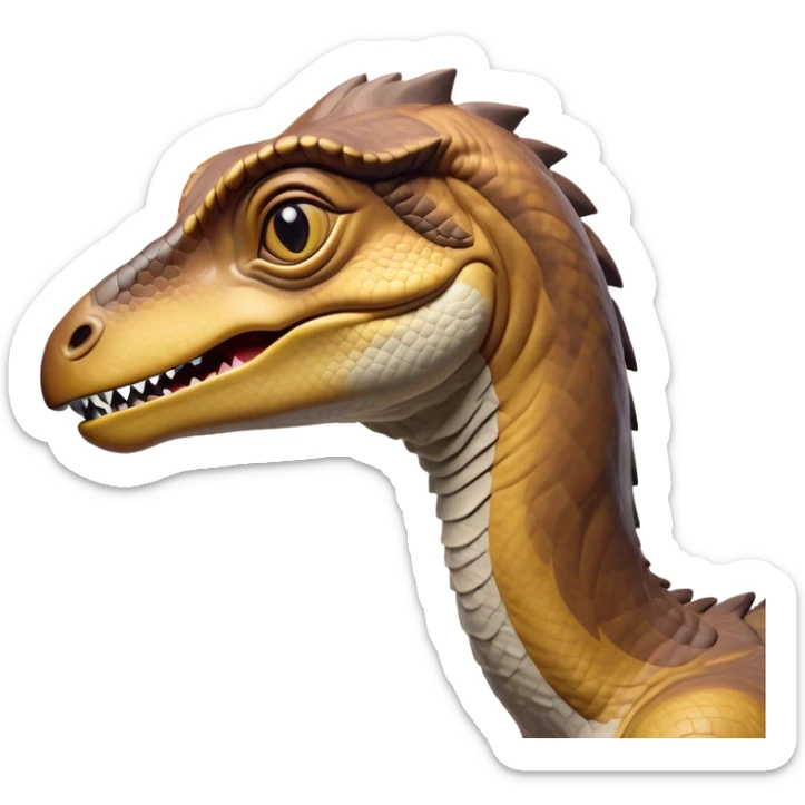 Beautiful and Majestic jurassic park Velociraptor Portrait Emoji, Head and body rendered in serene repose with a subtle, confident smile, showcasing a lithe, agile form with a refined, noble snout and eyes softly closed in tranquil contemplation, Simplified yet exquisitely endearing features, highly detailed, glowing with a soft, drowsy prehistoric light, high shine, relaxed and utterly majestic, stylized with an air of timeless dinosaur elegance, soft glowing outline, capturing the essence of a beautiful and majestic jurassic park Velociraptor that embodies the legendary spirit of jurassic park Park dynamics! sticker