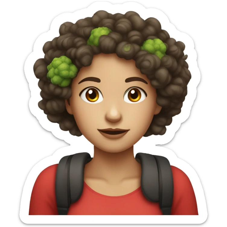 brunette girl with red cheeks and broccoli like curls in her hair sticker