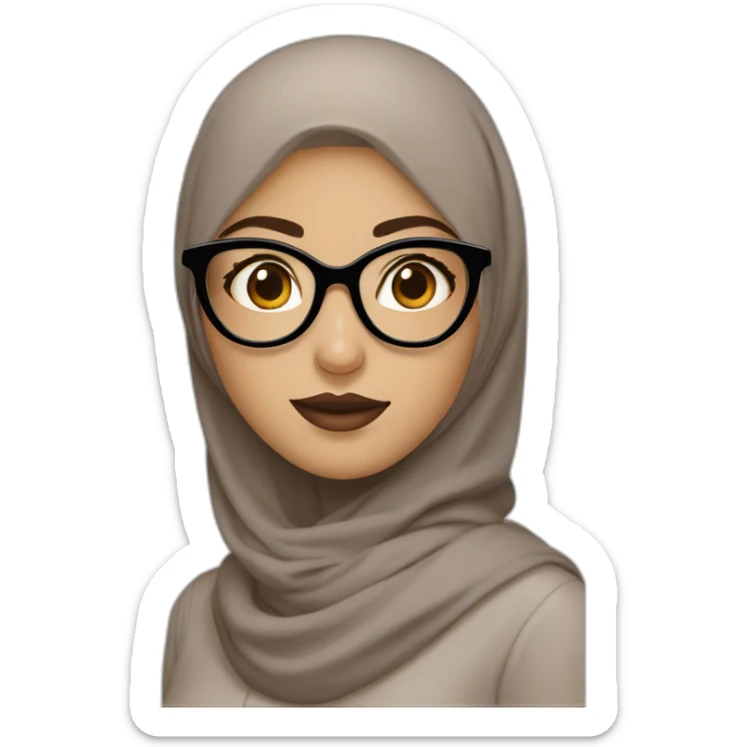 Hijabi girl with glasses fair skin and almond wyes dark iris and puly lips with tiny nose sticker