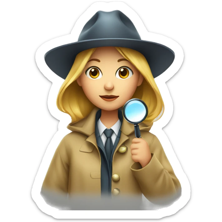 girl in a detective costume, in a raincoat, with a hat and a magnifying glass in her hands sticker