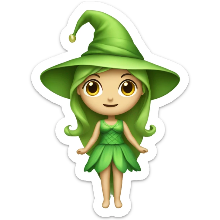 Fairy green dress and green pointed hat sticker