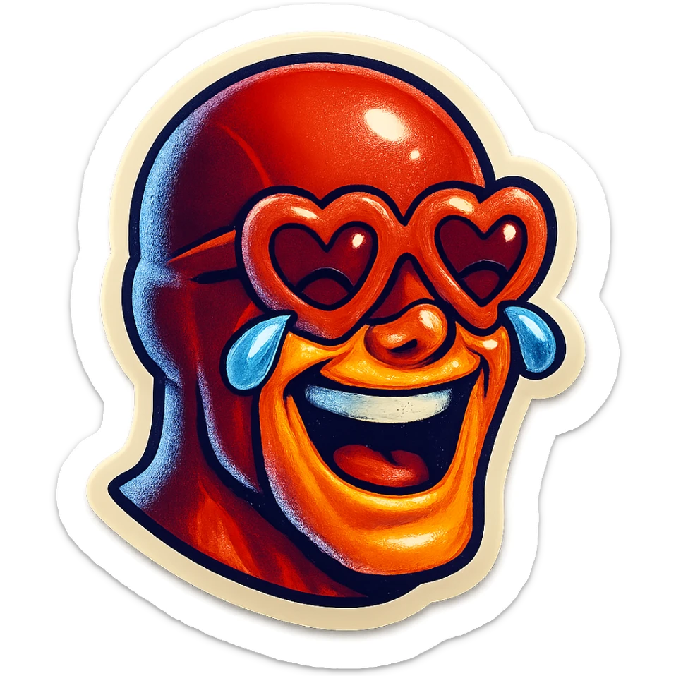 superhero head, coffee creature, heart glasses, laughing with tears in eyes sticker