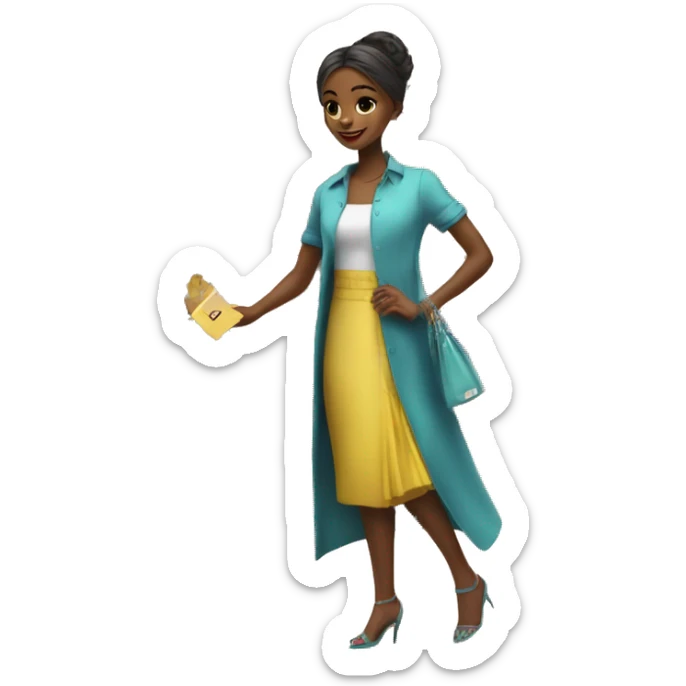 A fancy girl swiping the card at a clothes shop sticker