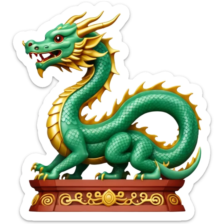 A dragon statue in the style of ancient China made of jade sticker