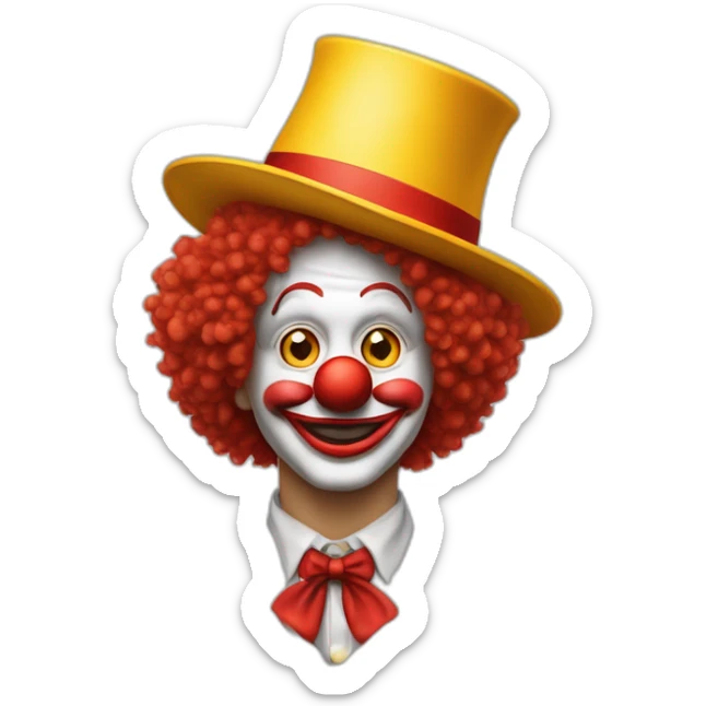 un clown au nez rouge qui est gentil avec des cheveux jaune bouclés et un haut chapeau fin étrange  sticker