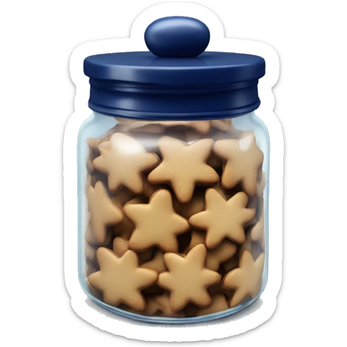 Realistic glass cookie jar with navy blue lid full of gingerbread cookies isolated. sticker