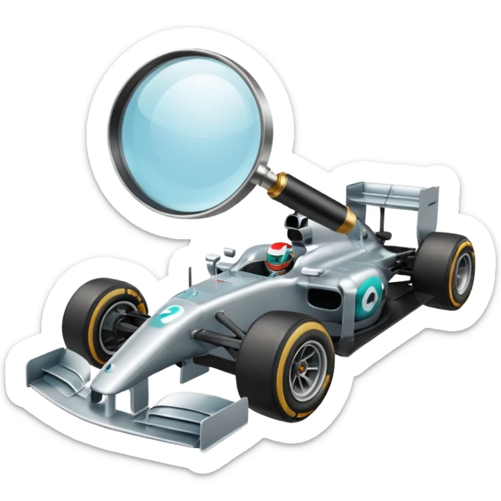 emoji de análise de Fórmula 1 com uma lupa sobre um carro de F1 sticker