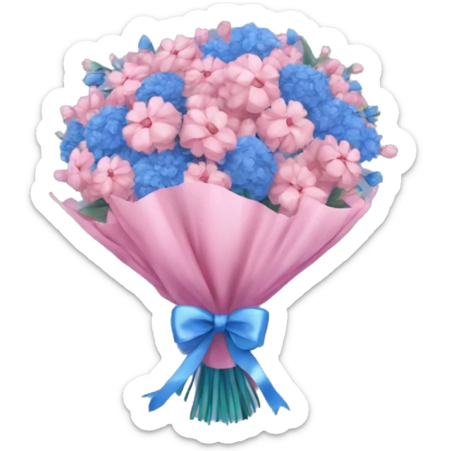 Aesthetic blue and pink bouquet of flowers with a bow wrapped around them sticker
