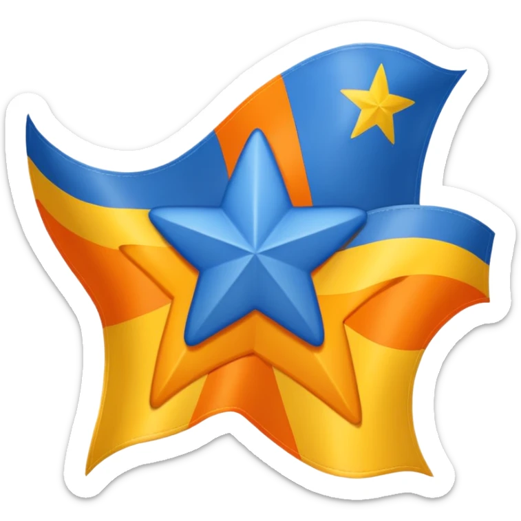  Flag Emoji, as a horizontal duo color, blue on top, orange on the bottom, and in between the two colors, there are 12 small, yellow, 5-pointed stars, running along the border of the two colors. Add one extra 5-pointed yellow star, but make it big, and directly in the middle of the flag. sticker