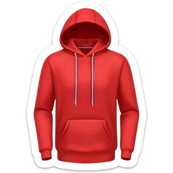 A 3D cartoon red hoodie with soft folds, drawstrings, and a casual fit, isolated plain background. plain , no texture. sticker
