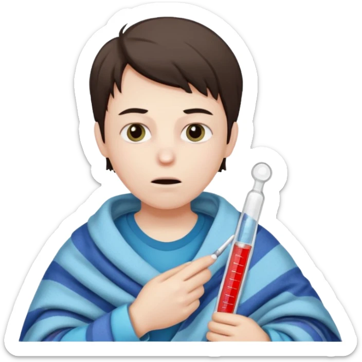 persona enferma con un termometro en la boca  pero que no tenga ropa de enferma  sticker