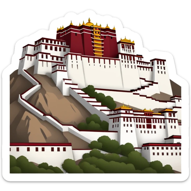 Potala Palace Lhasa Tibet simple cartoonish emoji style white and red Tibetan building sticker