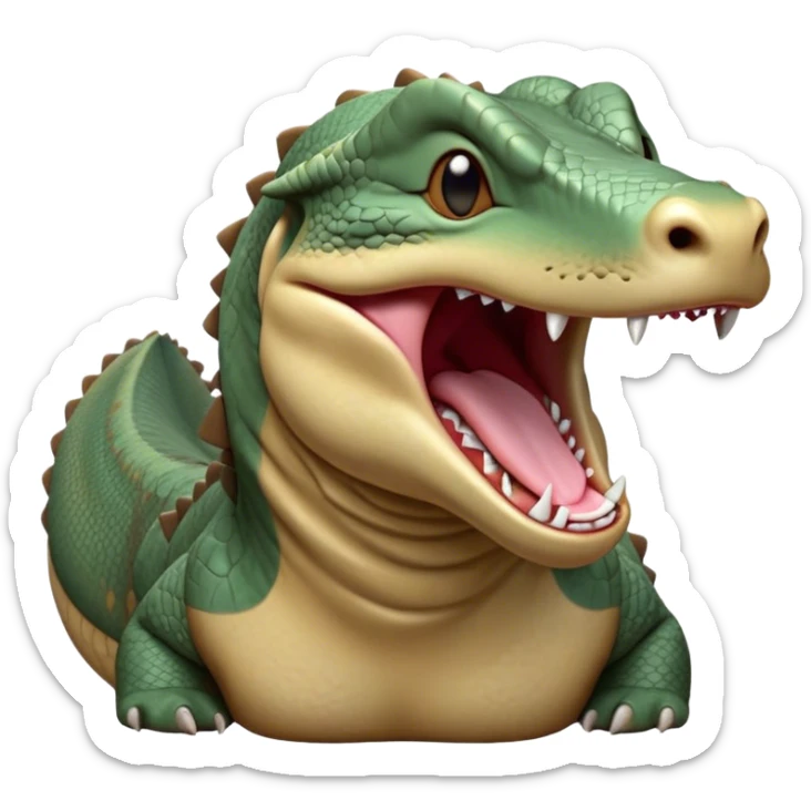 Cinematic Realistic Cute Yawning Komodo Dragon Portrait Emoji, Head tilted slightly with a dramatic, wide-open yawn, showcasing a soft, rugged scaled hide with subtly drooping features and half-closed, drowsy eyes rendered in authentic detail, high shine, relaxed yet expressive, styled with a dash of natural desert charm, soft glowing outline, capturing the essence of a sleepy yet affectionate Komodo dragon that appears ready to stretch out for a deep, restful nap! sticker