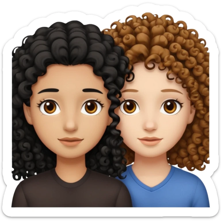 two bestfriends one tan, brown eyes curly hair and the other pale, black straight hair, brown eyes sticker