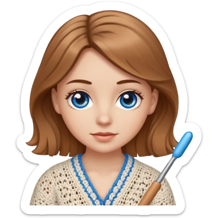 White girl with light brown/dark blond long hair and blue eyes who likes to crochet sticker