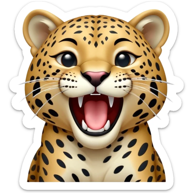 cinematic-realistic-yawning-young cutee jaguar-portrait-emoji,-head-tilted-slightly-with-a-dramatic,-wide-open-yawn,-showcasing-a-lithe,-graceful-build-with-distinctive-rosette-patterns-and-sleepy,-half-closed-eyes,-simplified-yet-irresistibly-adorable, realistic sticker