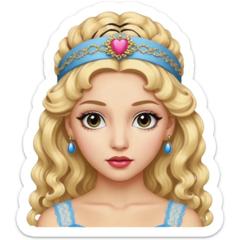 Make her an 80s girl with long blonde permed big hair, 80s makeup, Madonna style lace headband sticker