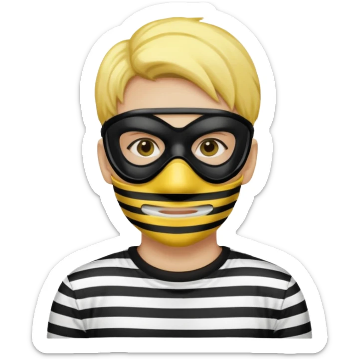 Make a robber emoji with yellow skin and white and black shirt with a mask thats black sticker