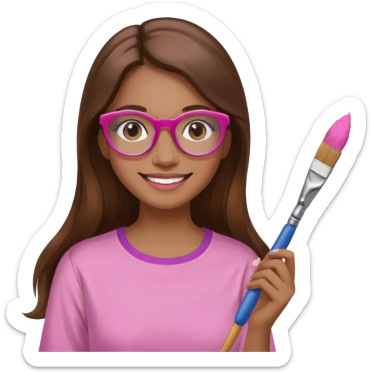 Painting women. smilling   Long hair,  lunette peinture top pink, pinceau sticker