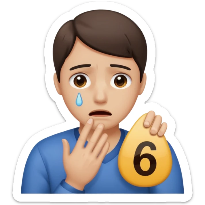 MAke me an emoji of someone crying and holding up the number 67 sticker