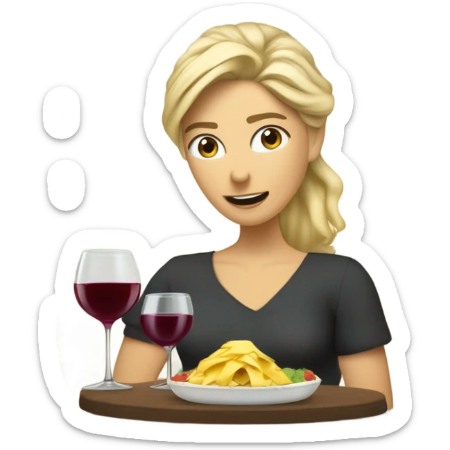 Repas raclette et deux verres de vin blanc en couple, femme blonde cheveux aux-dessus des épaules homme petite barbe et moustache grisonnantes et cheveux bruns grisonnant  sticker