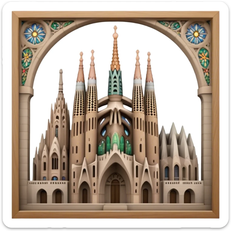 Cinematic Realistic Sagrada Fam√≠lia Landmark Emoji, depicted with the intricate, soaring architecture of the basilica rendered with detailed textures and dramatic, ethereal lighting. sticker