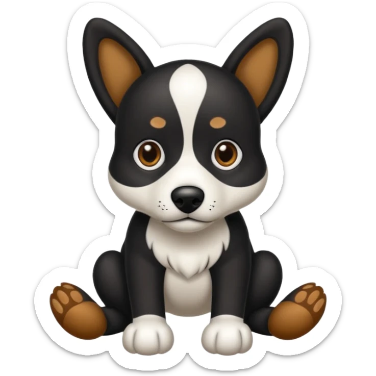 haz un perro negro con las patas y el ozico blancos toques marrones mucho pelo y ojos marrones menos marron menos pelo sticker