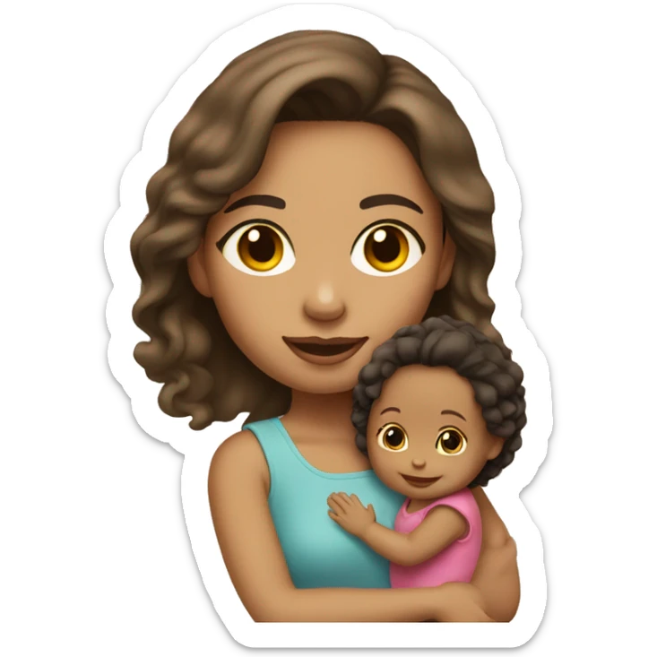light skin tone brunette woman holding girl toddler sticker