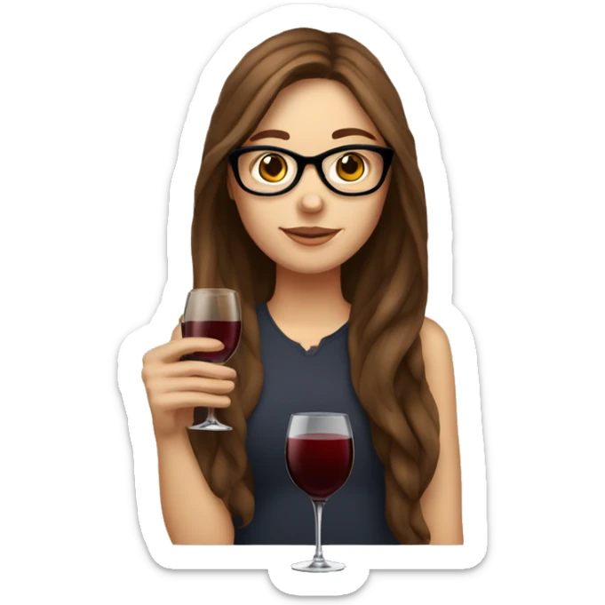 White girl with long brown hair and glasses drinking a glass of wine  sticker