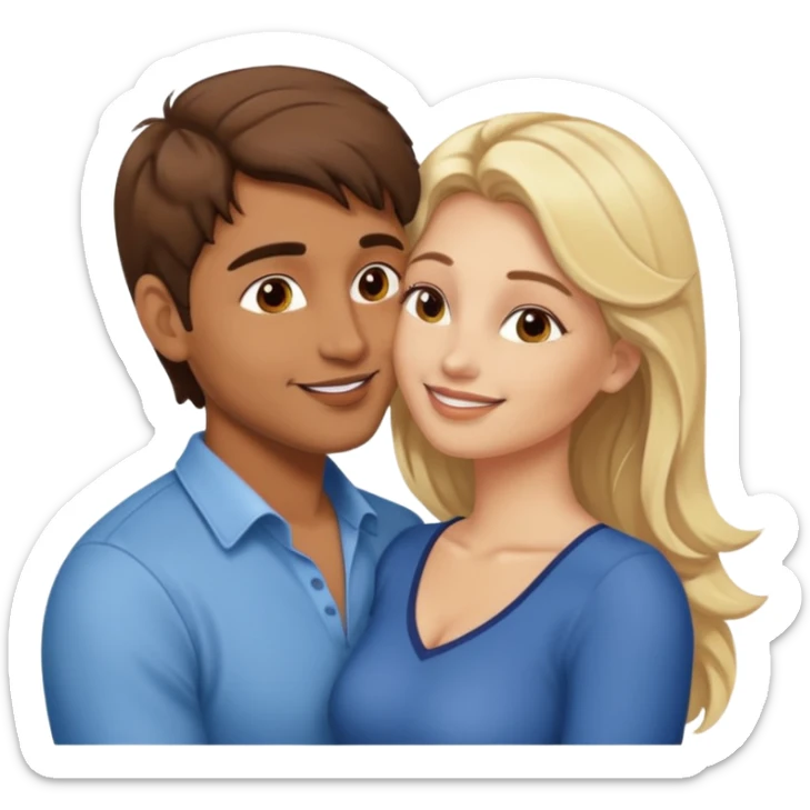 Indian brown hair man kisses blonde white woman sticker