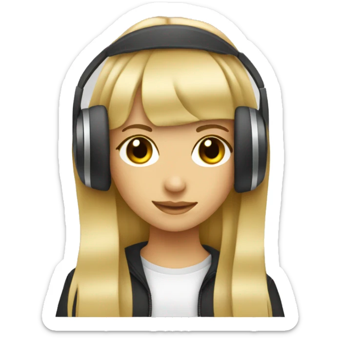 blonde dj girl straight hair with headphones and bangs emoji sticker
