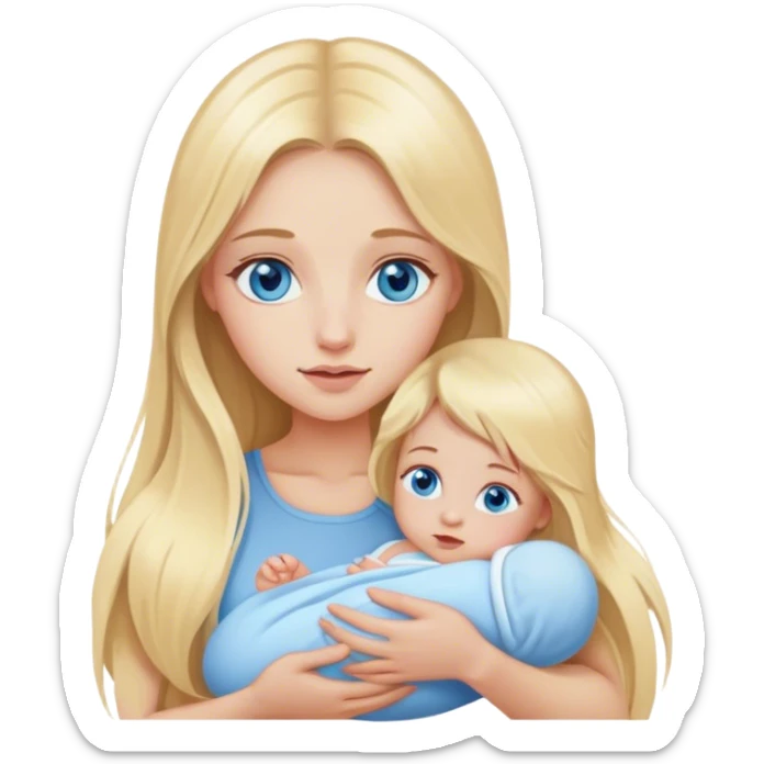long blonde hair girl blue eyes holding a newborn sticker