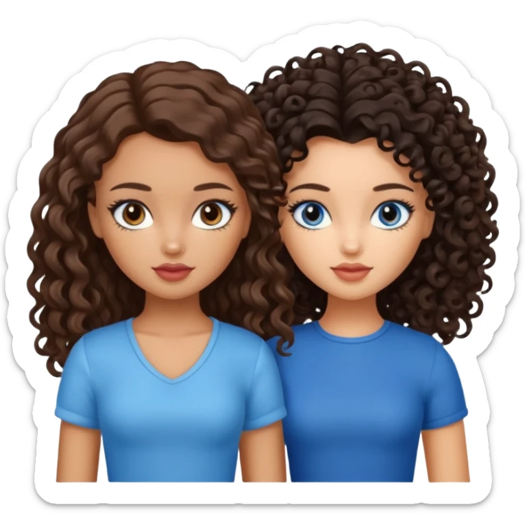 2 pretty bratz fair girls. One has straight brown hair and is tan. One is fair with curly black hair sticker