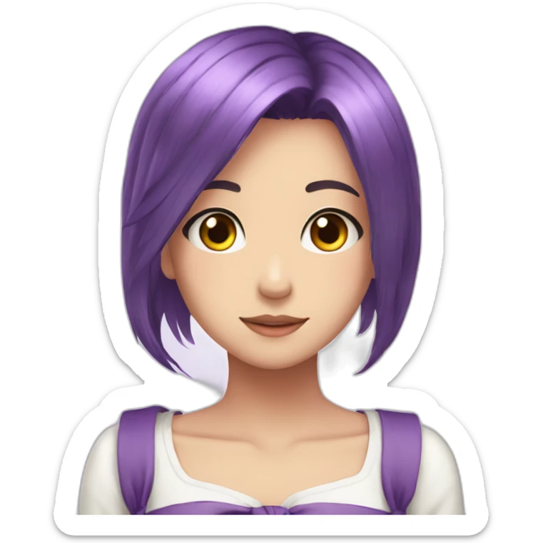 anime girl with purple hair with a white ribbon in it and hazel eyes sticker