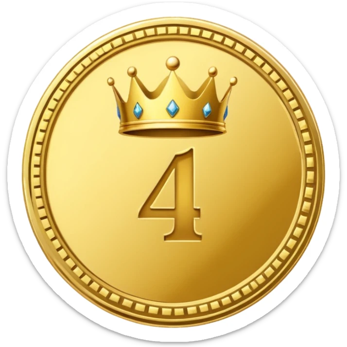 Make the paid subscription icon round and gold with the number 4 and a crown. sticker