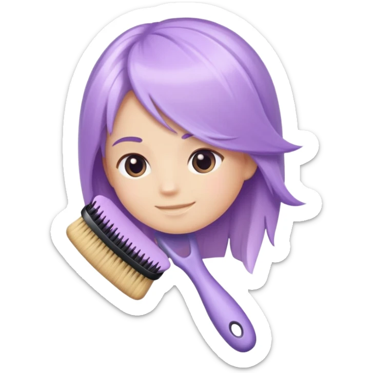 pastel purple hair brush with soft hair strands, Apple iOS style emoji sticker