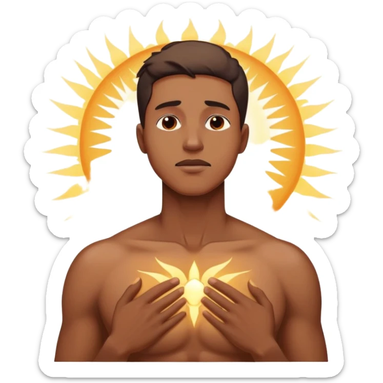 transition from a man with a spiritual pain on his chest growing up to a man with a soul glowing on his body representing his healed version karmically and using that energy to heal others sticker