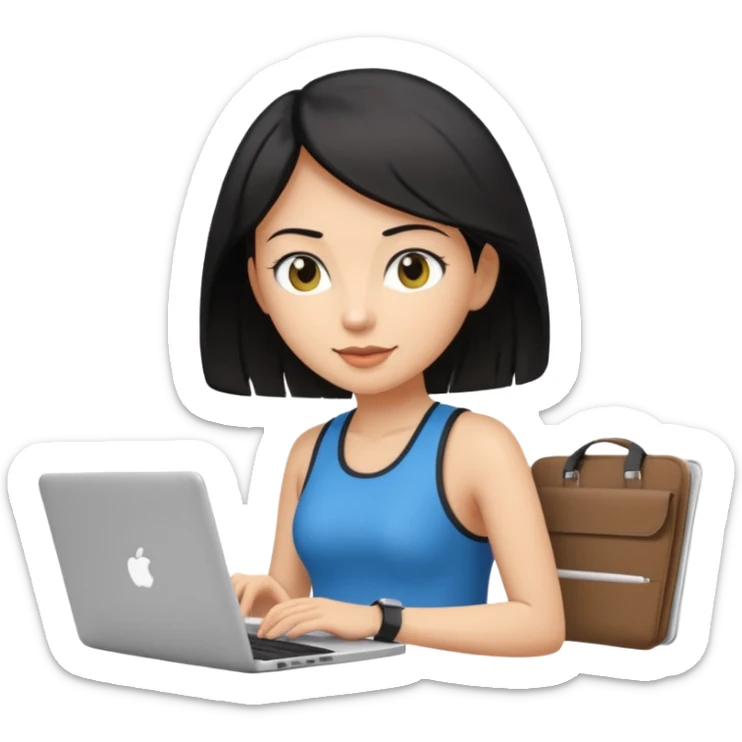 short white lady with black shoulder length hair who is a runner, used to be a teacher, and works remotely through a laptop as a documents engineering manager and is a vegan. sticker