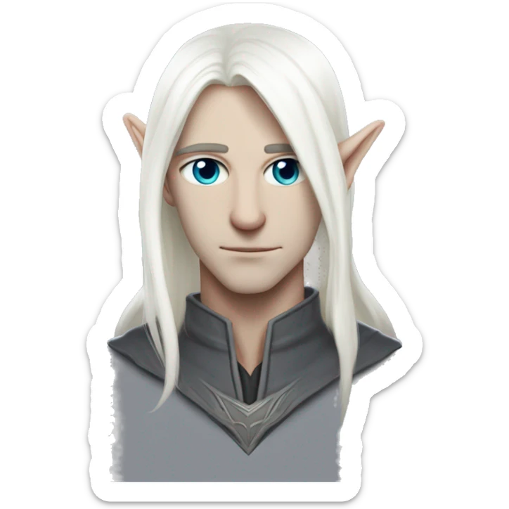 white hair pale cyber elf male intimidating, white hir, white skin sticker