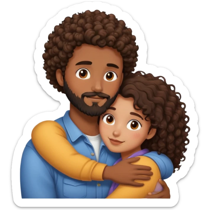 Curly girl with brown hair hugging her boyfriend brown skin black hair and beard sticker