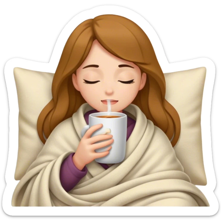 girl inside a blanket sipping coffee eyes closed sticker
