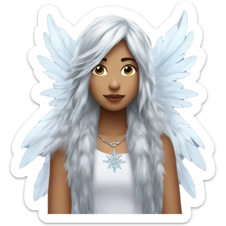 big wings, hood, silver, feather, icy ,snowflake, Beautiful, fairy, long hair sticker