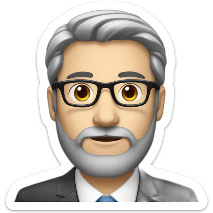 A Jewish man with a beard, thinned dark hair with gray on his head, in a business suit and glasses sticker