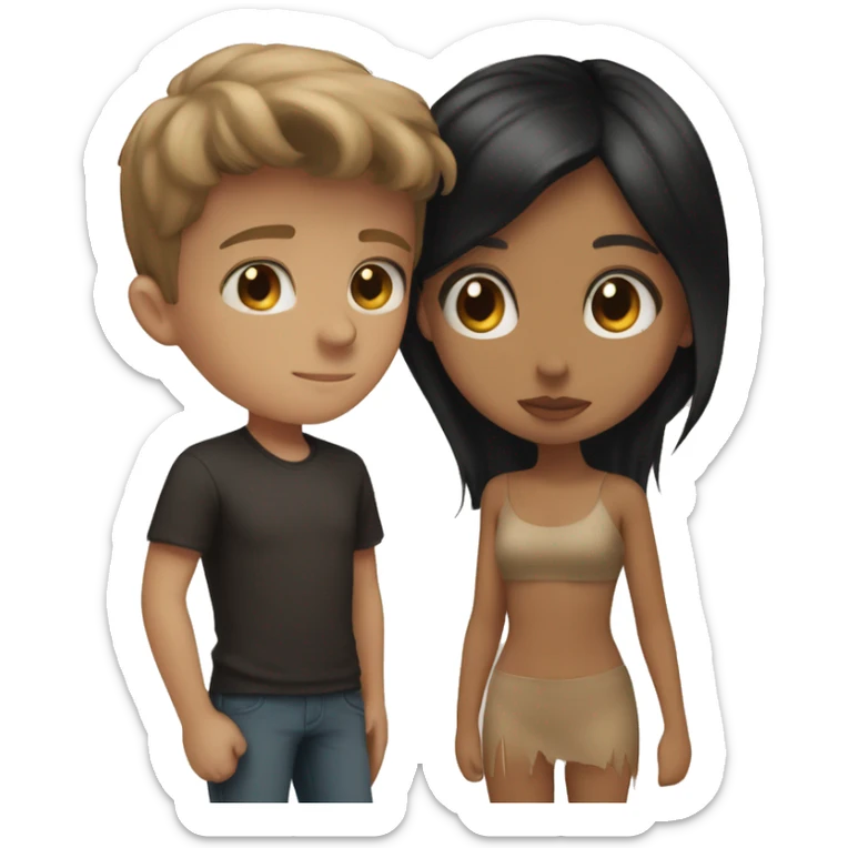 White boy with brown kissing tan girl with black hair sticker