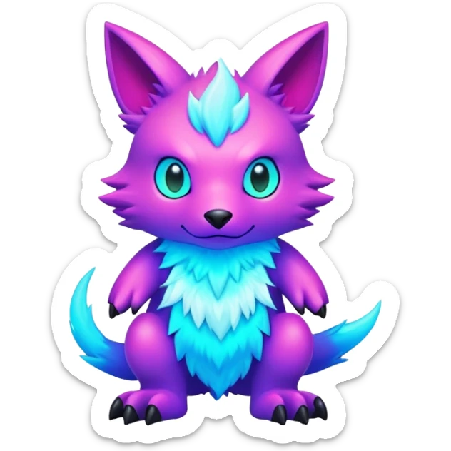 Modern lush warm-colored neon-colored Digimon-Fionbri-creature sticker