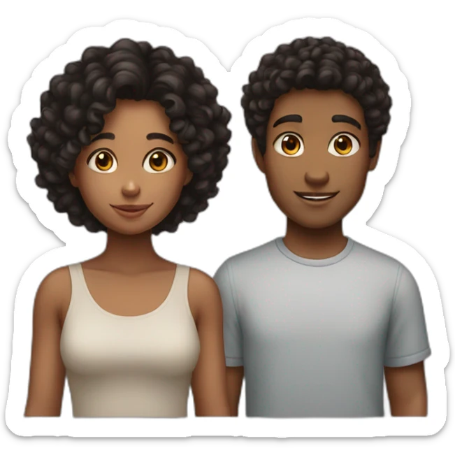 Boy with dark curly hair and girl sticker